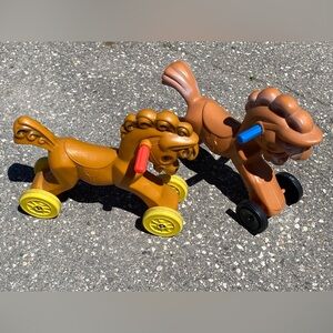2 vintage blow mold child ride-on horse toys